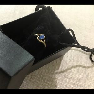 10K gold ring with petite blue oval opal